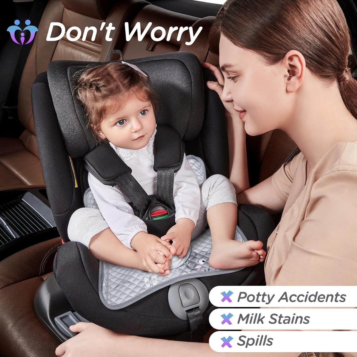 Potty Training Car Seat Protector, Waterproof Car Seat Cover for Toddlers, Piddle Pads for Baby Carseat, Stroller, Non-Slip & Machine Washable (Black, 2PC)