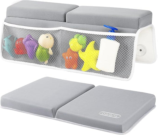 beiens Bath Kneeler and Elbow Rest Pad Set - 1.5'' Comfortable Baby Bath Kneeler Pads, Thick Quick Dry Kneeling Pad Support for Knee& Arm, Large Bathtub Mat with Toy Organizer for Happy Baby Bath Time