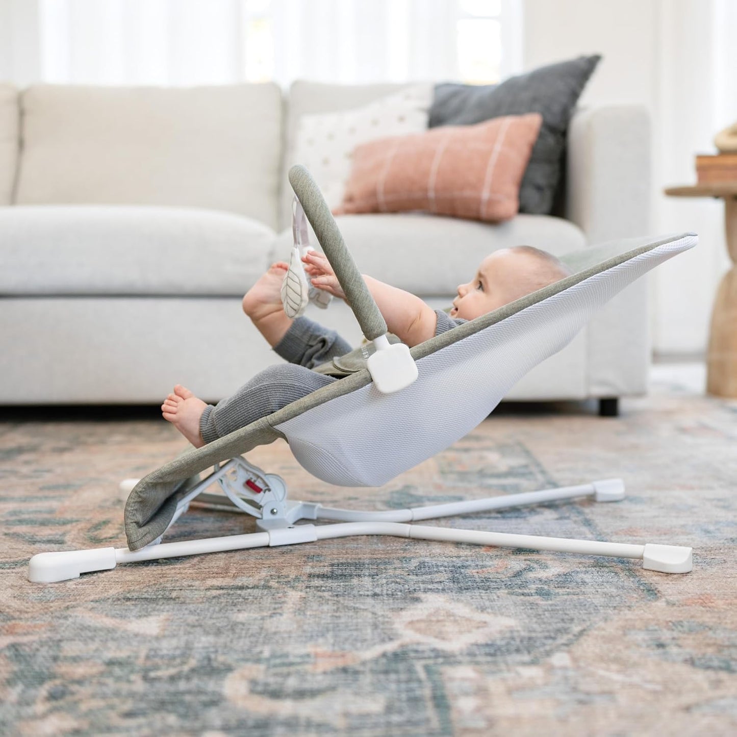 Baby Delight Highland Baby Bouncer | Infant | 0 – 6 Months | 3-Position Recline | Sage Tweed