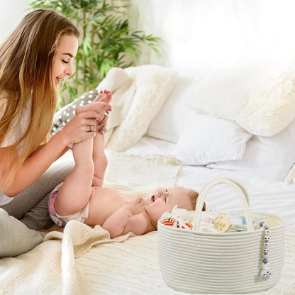 Baby Diaper Caddy Organizer for Girl Boy Rope Nursery Storage Bin Basket Portable Holder Tote Bag for Changing Table Car Travel Baby Shower Gifts Newborn Essentials Registry Must Have Items Pink