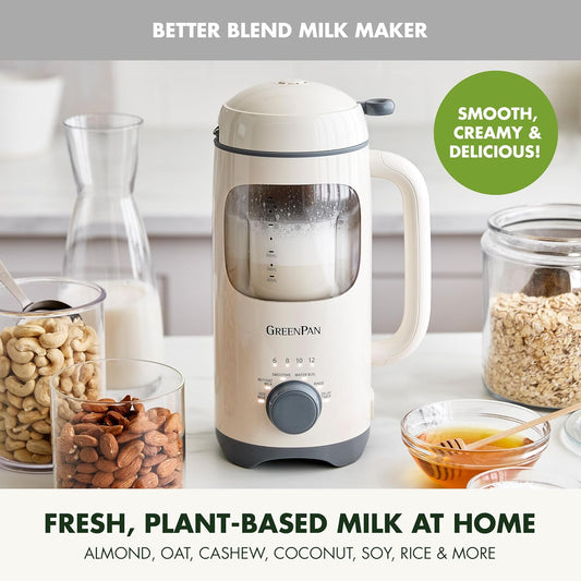 GreenPan 30oz Nut Milk Maker Machine, 15-in-1 for Homemade Almond, Oat, Soy, Coconut, Plant-Based Non-Dairy Beverages, Soups, BPA-Free Glass, Automatic Self-Clean, Delay Start, Pink