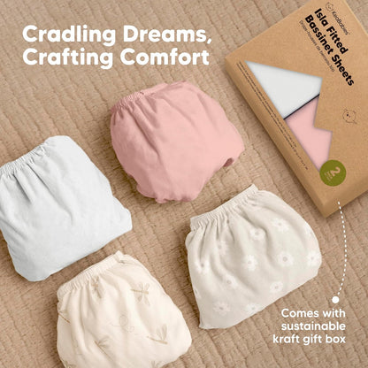 2-Pack Baby Bassinet Sheets Girl, Boy - 33x17 Viscose Derived from Bamboo Bedside Mattress Fitted Bassinet Sheets, Compatible with Halo Bassinest Swivel Sleeper, Baby Delight, Graco (Pecan)