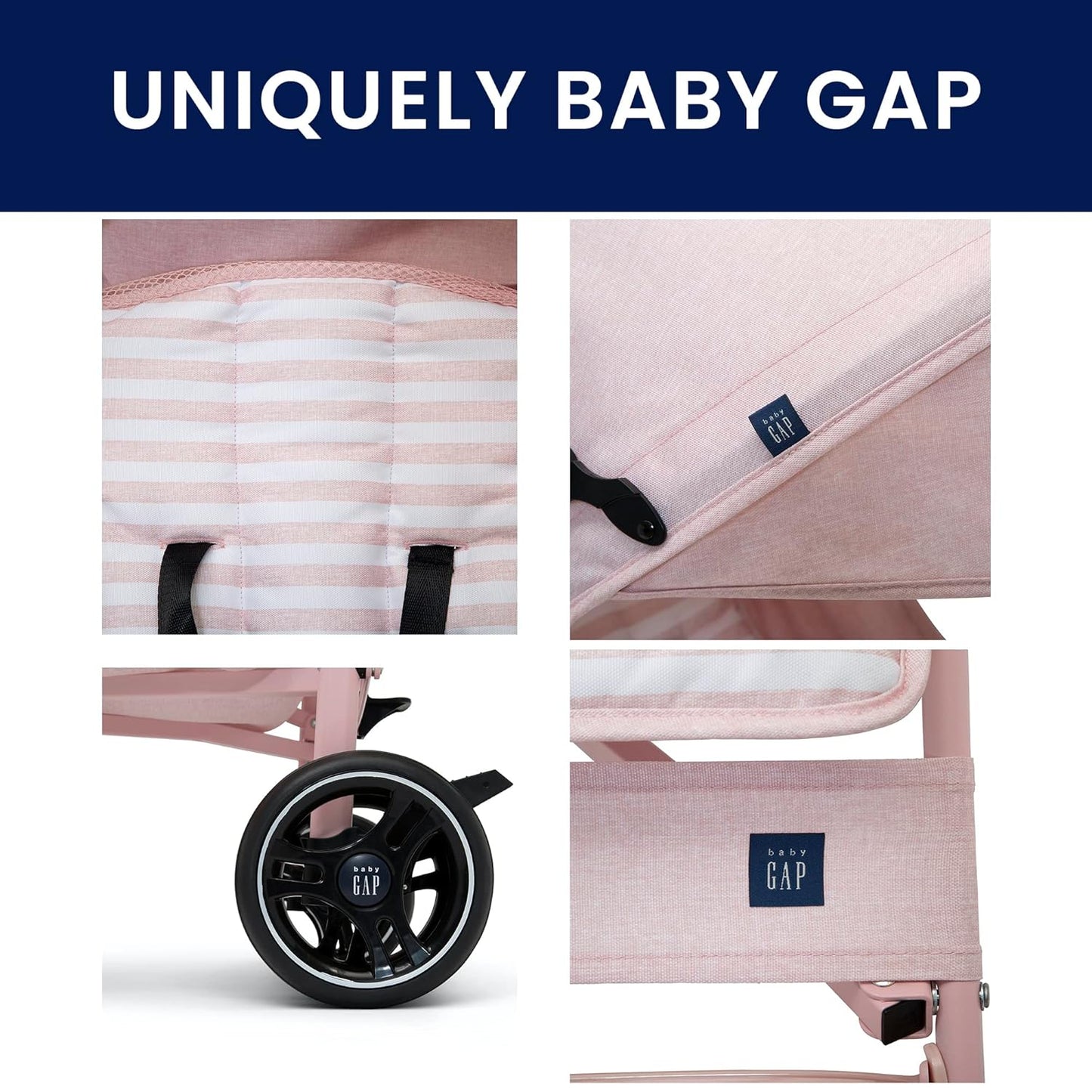 babyGap Classic Stroller - Lightweight Stroller with Recline, Compact Fold & Removable Parent Organizer - Made with Sustainable Materials, Grey Stripes