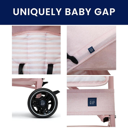 babyGap Classic Stroller - Lightweight Stroller with Recline, Compact Fold & Removable Parent Organizer - Made with Sustainable Materials, Grey Stripes