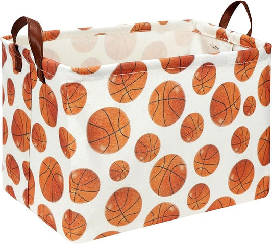 Rectangle Baksetball Print Storage Basket, Books Box, Room Decor,Gift Basket(Basketball)