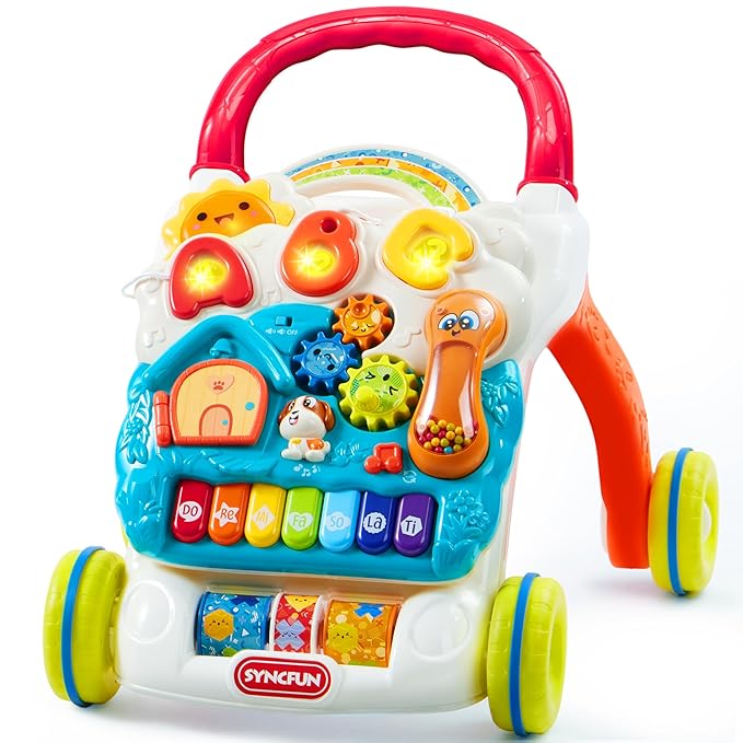 SYNCFUN Baby Learning Walker, 2 in 1 Sit to Stand Learning Toys, Baby Toys 6-12 Months, Educational Present for 1 Year Old, Push Walker Gift with Wheels for Infant Boys Girls