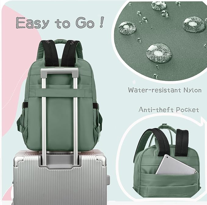 LORADI 18 Pockets Large Diaper Bag Backpack with 4 Insulated Pockets and Stroller Clips, Baby Shower Essentials (Green, Large)