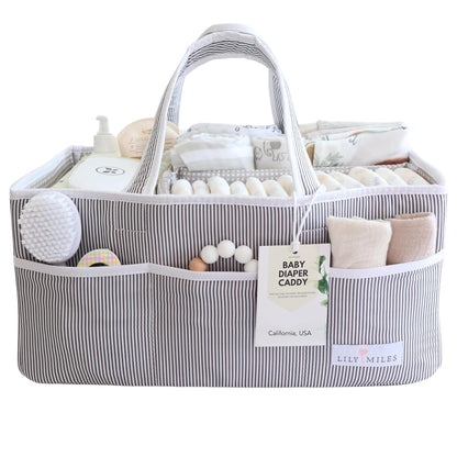 Lily Miles Baby Diaper Caddy Organizer - Large Tote Bag for Newborn essentials Boy or Girl - Baby Shower Basket - Nursery Must Haves - Registry Favorites - Newborn Caddie Car Organizer