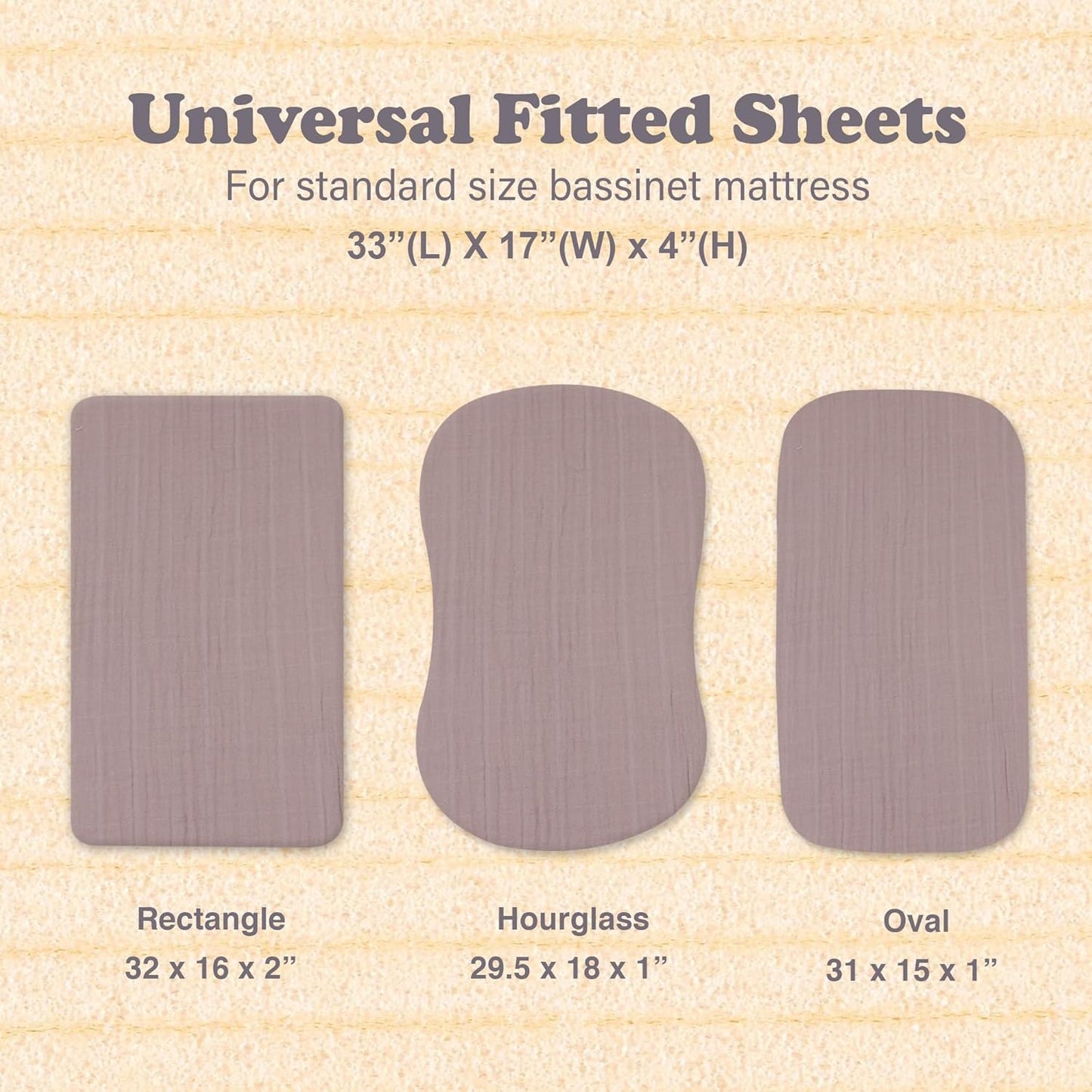 3-Pack Bedside Sleeper Bassinet Sheets | GOTS Certified Organic 100% Muslin Cotton | Ultra Soft & Breathable | 33×20×4” Fitted Sheets | Universal Fit 29–33” x 17–21” Pads
