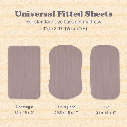 3-Pack Bedside Sleeper Bassinet Sheets | GOTS Certified Organic 100% Muslin Cotton | Ultra Soft & Breathable | 33×20×4” Fitted Sheets | Universal Fit 29–33” x 17–21” Pads