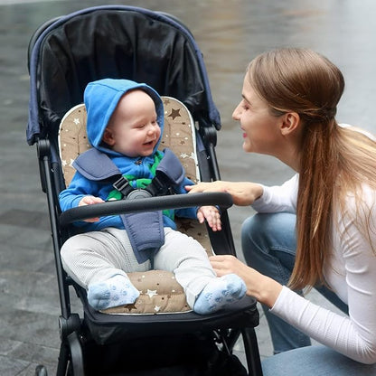 Baby Stroller Cushion,Infant Car Seat Insert-Reversible Universal Breathable and Soft Newborn seat Liner for Stroller,100% Cotton Seat Pad Liner for Newborns-34x78cm,1 Pack(White + Brown Stars)