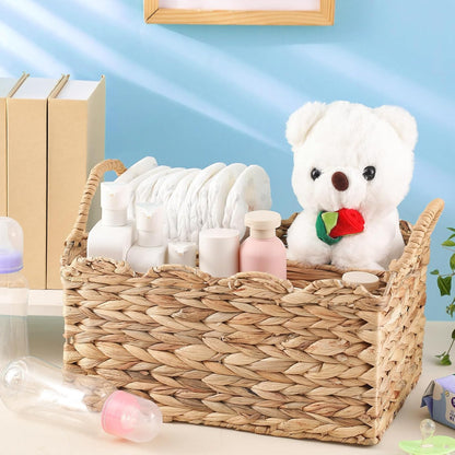Chunful Wicker Diaper Caddy Organizer Scalloped Edge Rattan Basket with Dividers 9.5 x 13.5 x 7 Inch Woven Natural Basket Storage Organizer Handmade for Baby Shower Gifts Newborn Storage