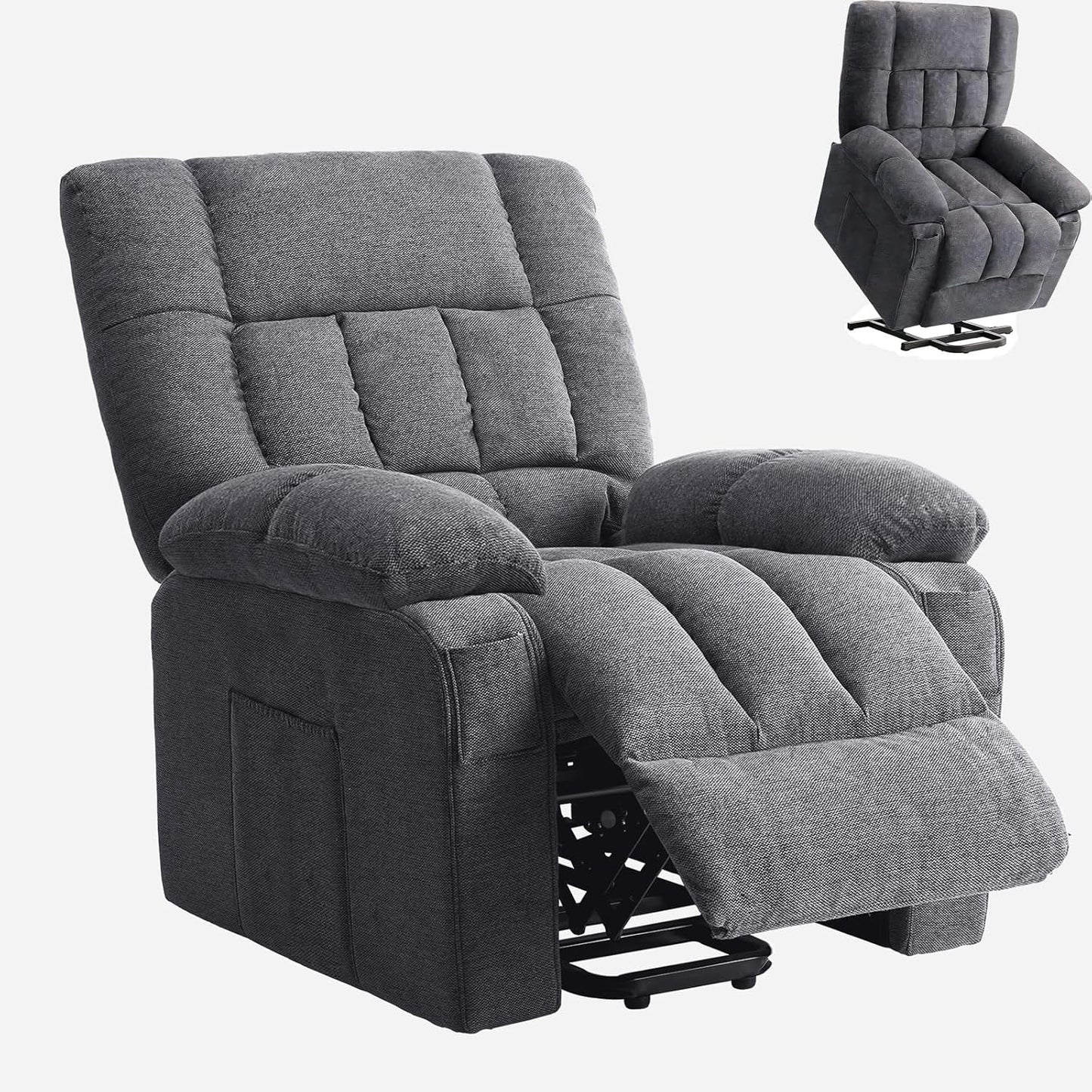 Power Lift Recliner Chair for Adult with Heated and Full Body Massage, Glider Nursery Chair with Cup Holder and USB Charge Port, Oversided Swivel Rocker Recliner for Living/Study/Bedroom Room, Grey