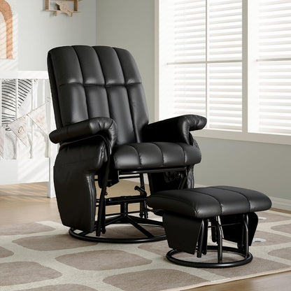 AODAILIHB 360° Swivel Glider Recliner with Ottoman, Nursing Glider Rocking Chair with Foot Rest & 2 Side Pockets for Nursery, Living Room, Bedroom, Office, White