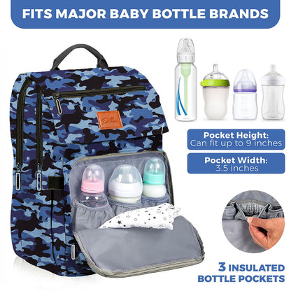 PILLANI Baby Diaper Bag Backpack - Large Waterproof Travel Diaper Bag for Boys & Girls, 16 Organizer Pockets with Changing Pad, Insulated Bottle Pockets & Stroller Straps, Baby Shower Gifts, Dinosaur