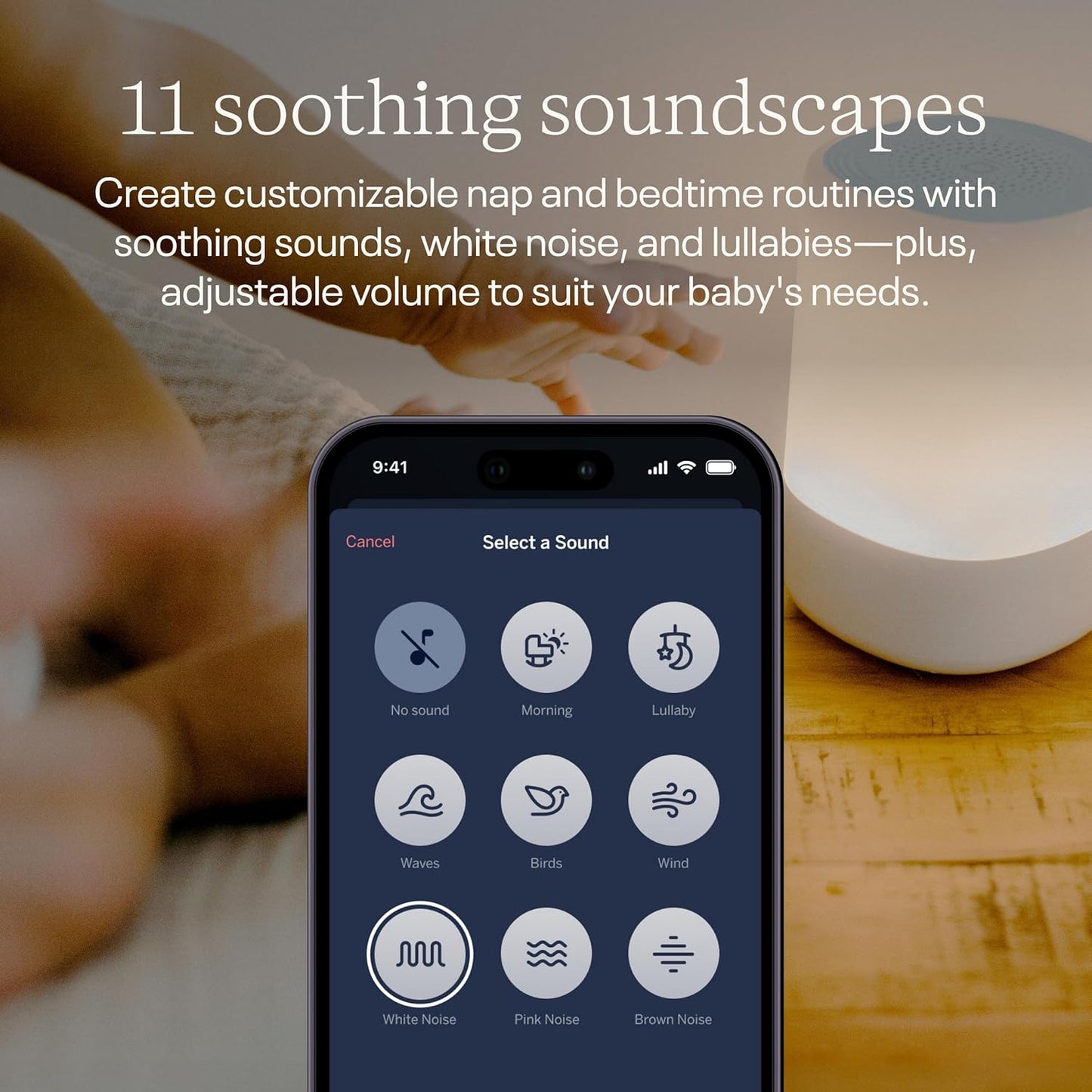 Nanit Sound and Light Smart Baby Night Light and Sound Machine | Audio Monitor | Cry Detection Alert Feature | OK to Wake Alarm Clock for Kids | Temp & Humidity Tracking | Rechargeable Battery | WiFi