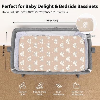 Baby Bedside Bassinet Sheets Girl, 33”x20” Compatible with Baby Delight Dream On Me & Most Rectangle Bedside Sleeper Bassinet Mattress, Super Soft Microfiber Pink Butterfly Flower