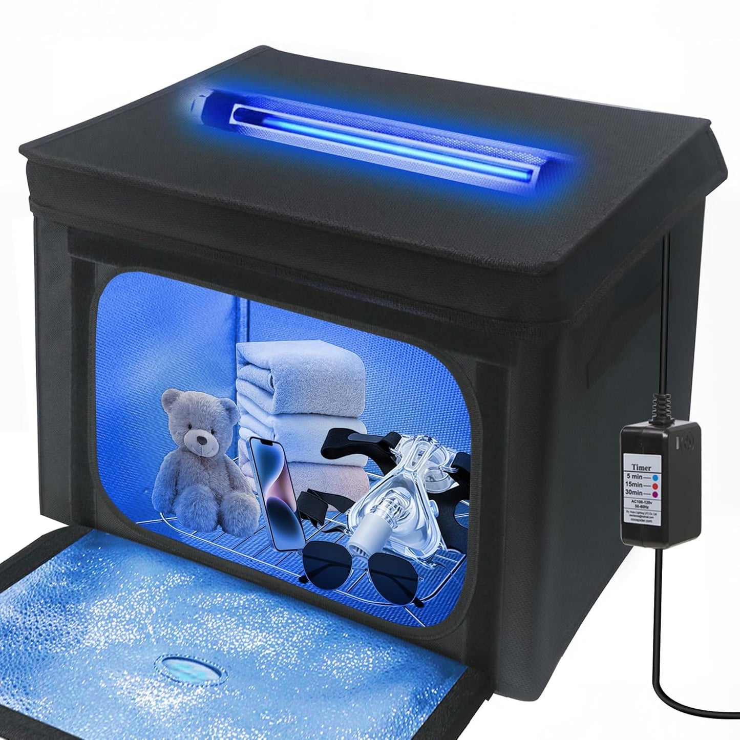 UV Sanitizer Box, 12L Portable Sanitizing and Cleaning Machine with 3-Level Timer, Foldable UV Cleaner Box for Toys, Mask, Towel, Key, UV Cleaning Machine Ozone Free