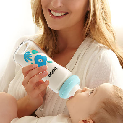 YOHKOH Natural Glass Baby Bottle with Level 1 Slow Flow Nipple, Newborn Anti-Colic Baby Bottles, Wide Neck Mushroom Baby Glass Bottle (Multicolour-A, 3.4oz (Pack of 4))