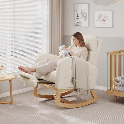 GarveeHome Teddy Fleece Rocking Chair, Modern Nursery Glider Chair with Side Pockets and Pillow, Rocker Chair for Living Room Bedroom Nursing Room, Pink