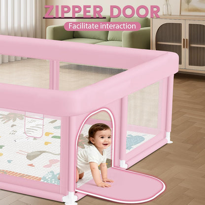 Hiaksedt Baby Playpen 50x50 Inch, Play Pens for Babies and Toddlers Baby Fence Play Yards for Indoor & Outdoor with Breathable Mesh Anti-Fall Playpen