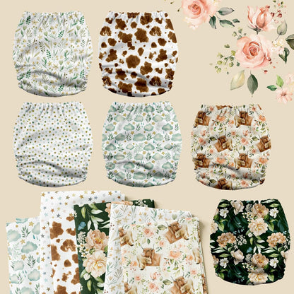 Mama Koala 3.0 Pocket Cloth Diapers for Babies with AWJ Lining, 6 Pack with 6 4-Layer Natural Cloth Diaper Inserts - Reusable and Washable Pocket Diapers(Hardworking Bees) - Colors B