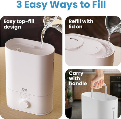 Everlasting Comfort 2.5L Top Fill Humidifier for Bedroom – Quiet, Easy to Fill & Clean, 24HR Runtime, Night Lights, Timer, Ultrasonic Cool Mist, Auto Shut-Off, Essential Oil Diffuser - White