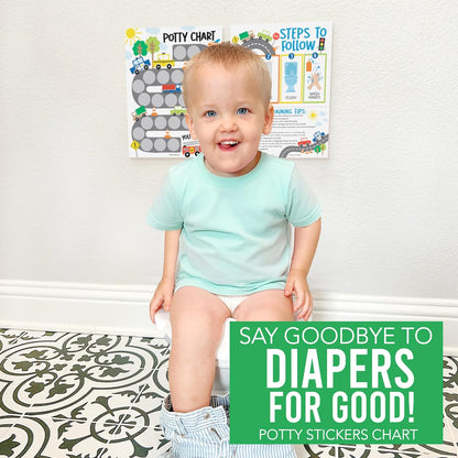 Hadley Designs Potty Training Chart for Toddlers Boys -10 Sticker Potty Chart for Toddlers Boys, 8.5x11" Potty Training Sticker Charts for Toilet Success, Monster Truck Toddler Reward Chart for Kids