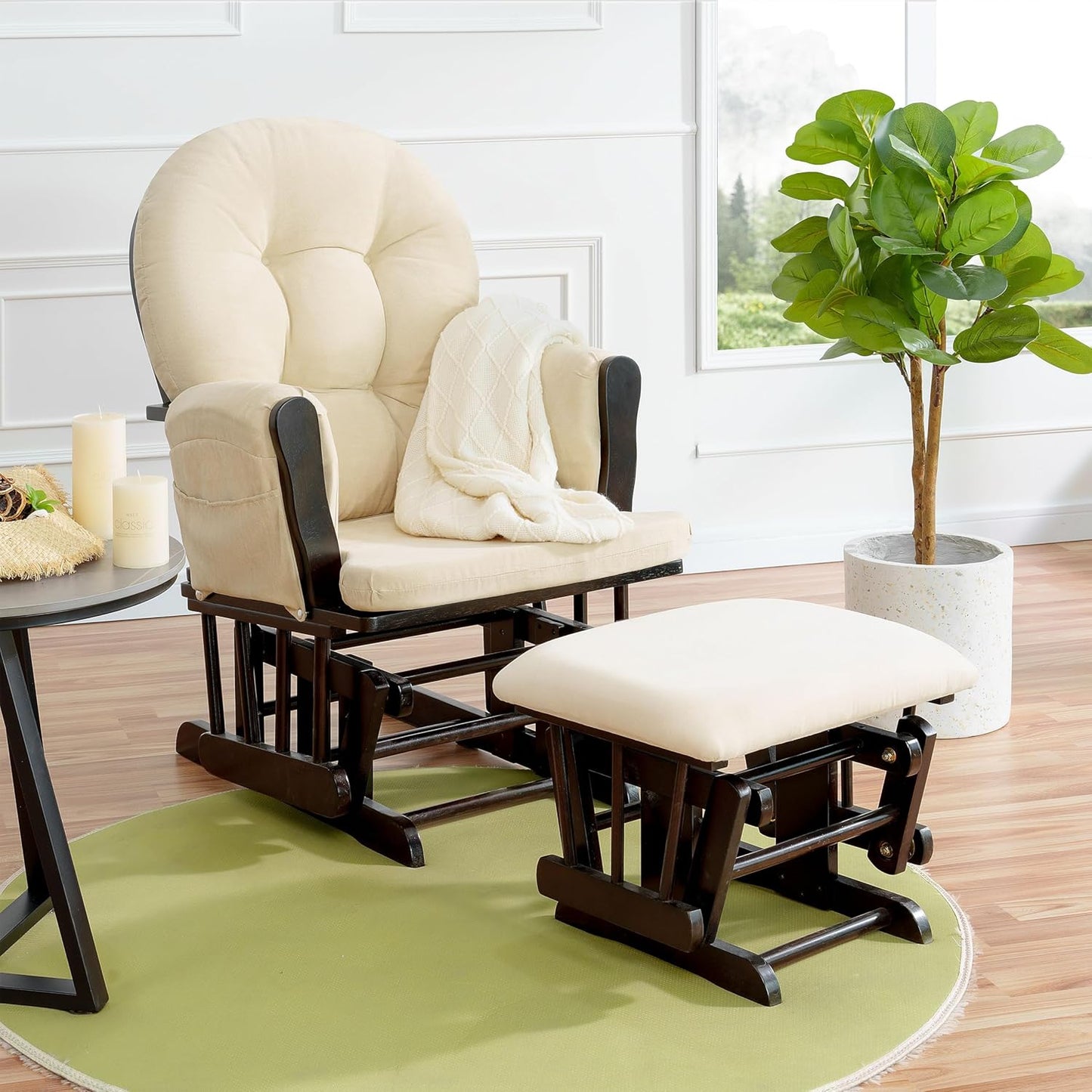 Naomi Home Baby Rocking Chair for Nursery with Ottoman – Smooth & Quiet Glider Chair, High Back Support & Padded Arms for Feeding, Rocking Baby Nursery Furniture – Easy Assembly, Removable Cushions