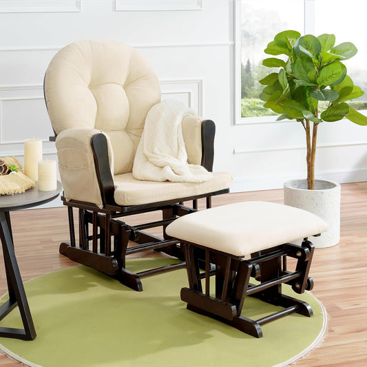 Naomi Home Baby Rocking Chair for Nursery with Ottoman – Smooth & Quiet Glider Chair, High Back Support & Padded Arms for Feeding, Rocking Baby Nursery Furniture – Easy Assembly, Removable Cushions