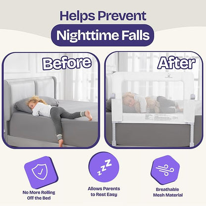 ComfyBumpy Premium Adjustable Bed Rail for Toddlers, Swing-Down Safety Guard, Height Adjusts 24.4"–32.3" H, 35.5" Regular Length, Sturdy Steel & Breathable Mesh, for Twin, Full & Queen, White, 1-Pack