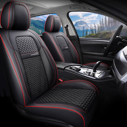 Coverado Leather Seat Covers for Car, Waterproof Car Seat Covers Full Set, 2 in 1 Conversions Car Seat Cover Protector Car Accessories Universal Fit for Most Cars SUVs and Trucks Beige
