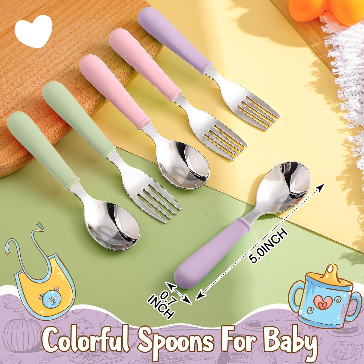 Teenyyou 3 Pack 8" Large Porcelain Toddler Plates Feeding Set, Ceramic Kids Suction Plates with Anti Slip Silicone Sleeve for Baby 3 Spoons and Forks Divided Kids (Blue,Green,Beige)