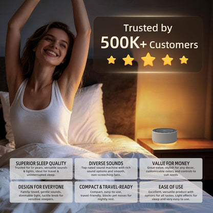 Kipcush White Noise Machine with Night Light – Nursery Sound Machine with Soft Non-Glare Lamp, 30 Soothing Sounds, 8 Color Lights, Up to 8-Hour Timer for Baby & Adults