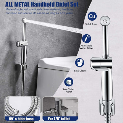 Handheld Bidet Toilet Sprayer, White Bidet Spray for Toilet, Cloth Diaper Sprayer with Backflow Preventer, Adjustable Water Jet Spray with 7.9" Long Wand