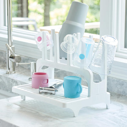 PopYum Seattle Gray Space Saving Drying Rack Made from 100% Recycled Bottles, Countertop for Baby Bottle, Plastic Bags, Cups, Glass, Tumblers, Compact