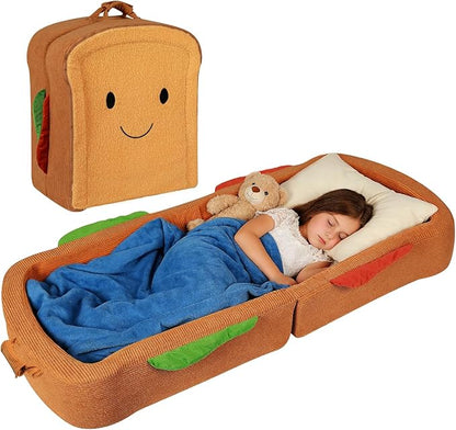 Toddler Travel Bed Sandwich Style - Portable Toddlers Floor Beds, Foldable Soft Foam Travel Crib for Baby and Kid, Washable Cover Toddler Cot with Safety Rail for Travel, Medium Size