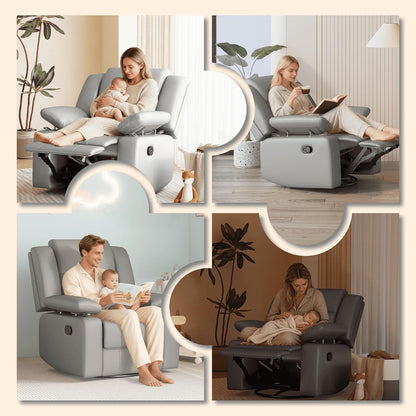AILEEKISS Nursery Glider Recliner Chair with Adjustable Armrests, Swivel Rocking Recliner for Breastfeeding Moms, 360° Swivel, 30° Rocking, 90°-160° Recline, Easy-Clean Nursery Chair(White)