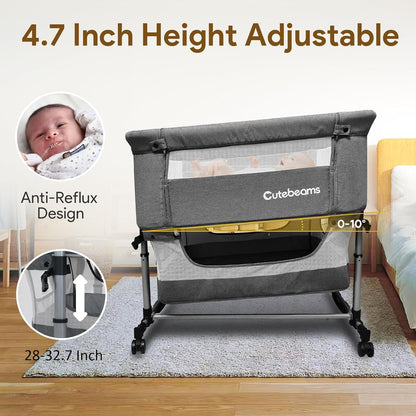 Twin Bassinet for 2 Babies, 3 in 1 Bedside Co Sleeper Double Bassinet for Twins, Rocking Bassinet for Baby with Wheels and Storage Basket, Includes Mattress (Grey)