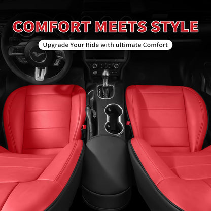 Custom Fit Ford Mustang Convertible Seat Cover 2015 2016 2017 2018 2019 2020 2021 2022 2023 2024 2025 2026, Faux Leather Car Seat Cover Full Set (Convertible-Red+Balck)