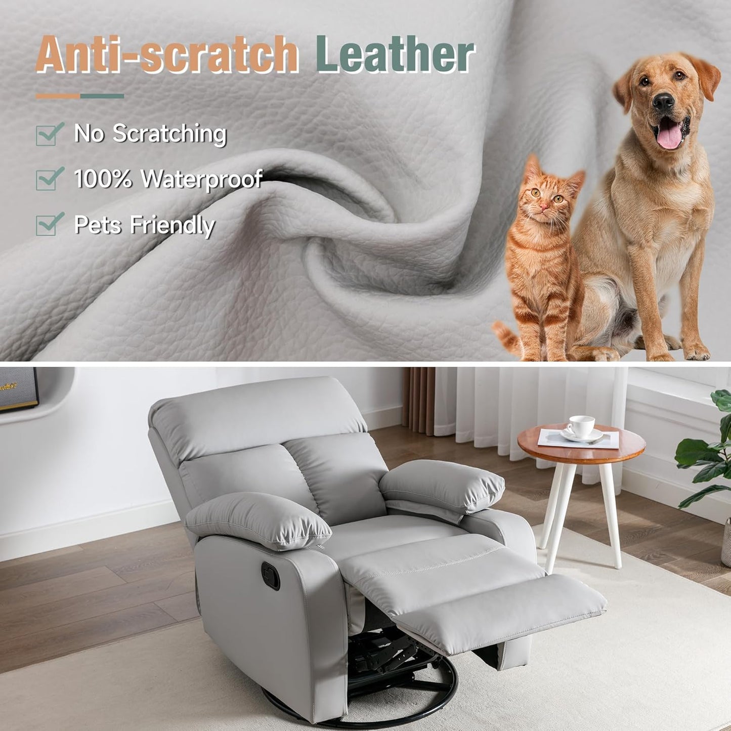 hzlagm Swivel Rocker Recliner, Rocking Chair Nursery, Small Rocker Recliners for Small Spaces, Living Room, Bedroom, Nursery, RV, Light Grey