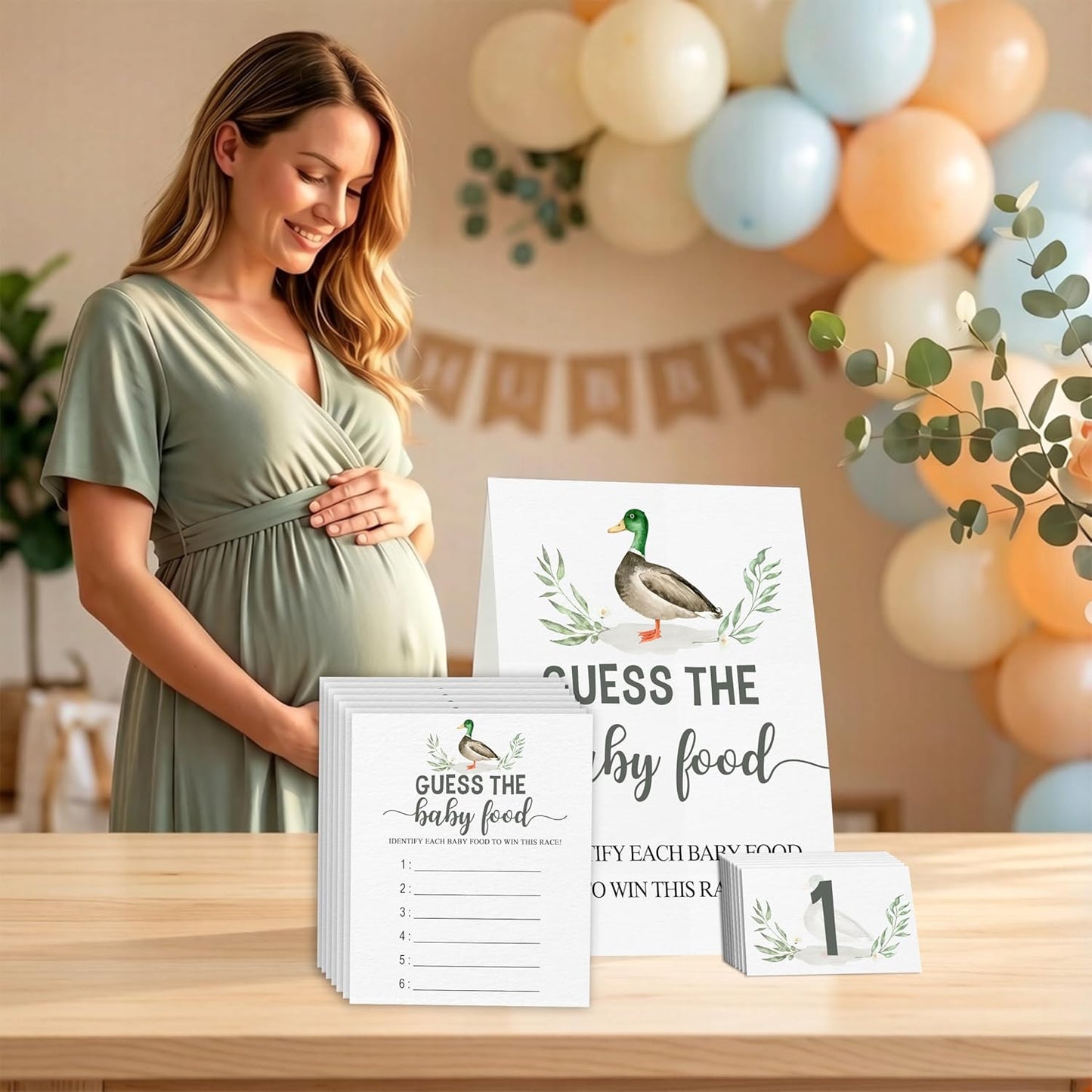 Guess the Baby Food Party Games, Baby Shower Game Set, 1 Standing Sign + 25 Answer Cards + 6 Number Cards, Boho Wild West Gender Reveal Party Decoration Supplies -B05