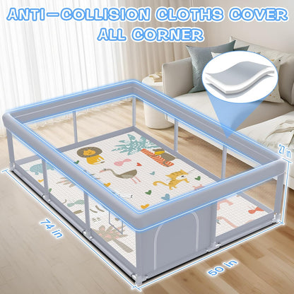 XVISHX Baby Playpen 50 x 50 Inch Play Pen Playards, Playpen for Babies and Toddlers, Baby Playard for Indoor & Outdoor Active Center Game Fence, with Skin-Friendly Fabric and Soft Breathable Mesh Grey