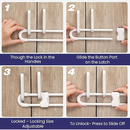 Jetec 10 Pieces Cabinet Locks for Babies, U-Shaped Proofing Drawers Safety Child Locks Adjustable, Easy to Use Childproof Latch for Knob Handle on Kitchen Door Storage Cupboard Closet (Gray, White)