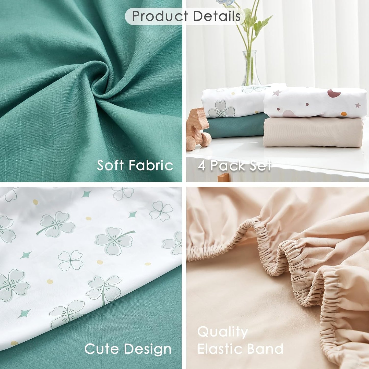 4 Pack Baby Bassinet Sheets - 35"x20" Bedside Bassinet Sheets for Newton, Ezebaby, AMKE & Other Large Bedside Sleeper | Ultra Soft & Skin Friendly Bassinet Fitted Sheets for Boys Girls