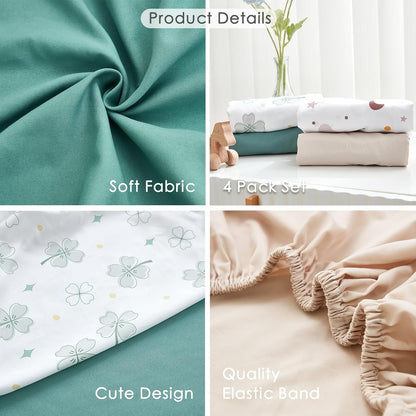 4 Pack Baby Bassinet Sheets - 35"x20" Bedside Bassinet Sheets for Newton, Ezebaby, AMKE & Other Large Bedside Sleeper | Ultra Soft & Skin Friendly Bassinet Fitted Sheets for Boys Girls
