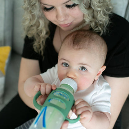 Dr. Brown's Narrow Baby Bottle Handles, 100% Silicone, Easy Grip Removable Handles for Bottle to Sippy Cup Transition, Blue, 4m+