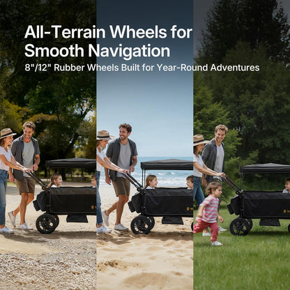Stroller Wagon for Kids, One-Hand Adjustable Push/Pull Handle, Spacious Storage, 8"/12" All-Terrain Wheels, Canopy with Bug Net, Wagon Stroller for Daily Walks, Short Trips & Grocery Runs