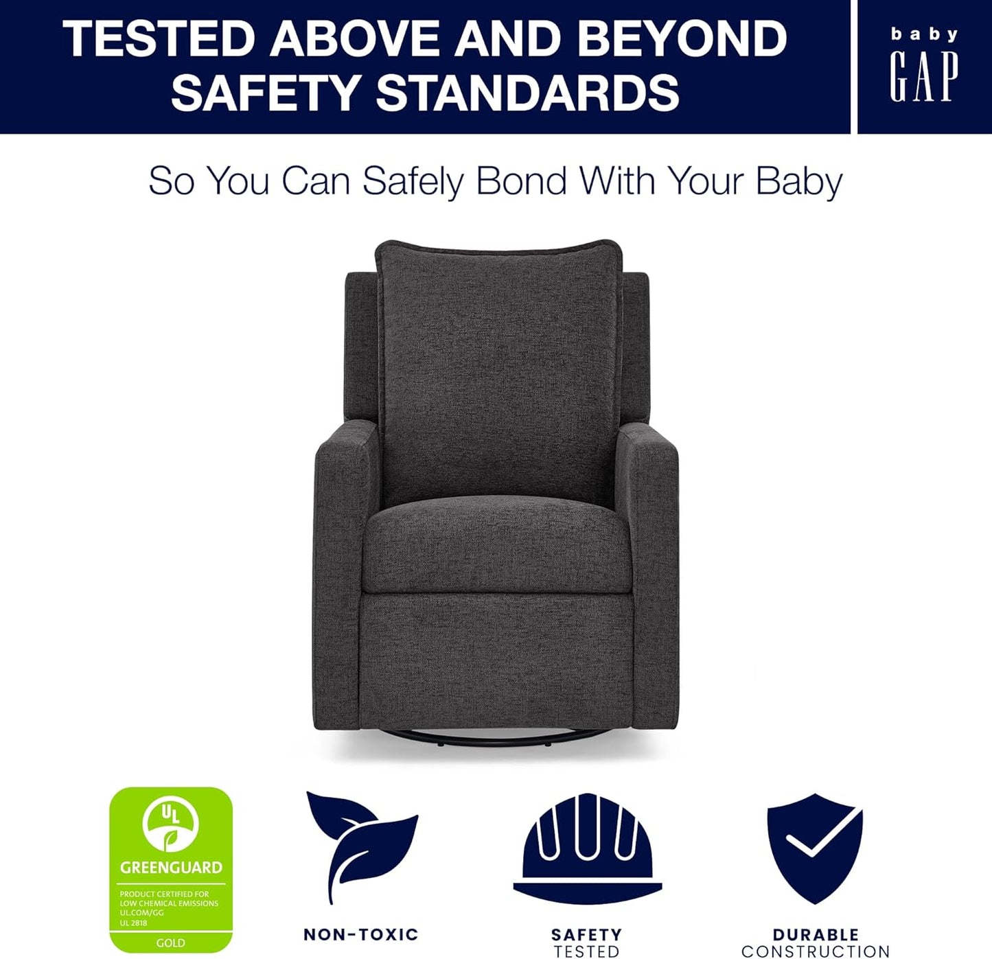 babyGap Harlowe Power Recliner with USB-A and Type-C Ports by Delta Children - Greenguard Gold Certified – Stain-Resistant Performance Fabric is Oeko-TEX Standard 100 Certified, Sand