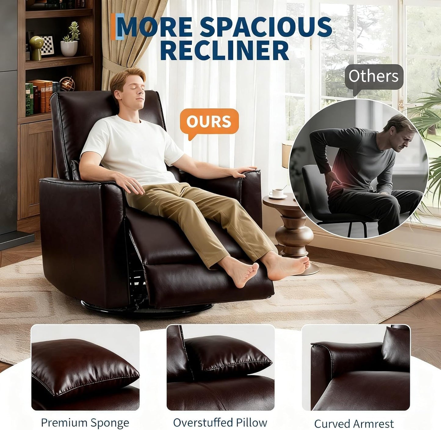 IDEALHOUSE Swivel Rocking Nursery Recliner Chair Rocker Recliner Glider Deep Seat PU Leather Sofa Chair with high Backrest for Nursery, Living Room, Bedroom & Home Movie Theater (Chocolate)